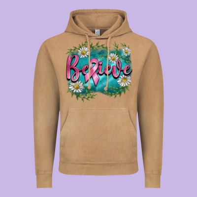 Breast Cancer Believe Vintage Hoodie Designed By Barkaloodesign
