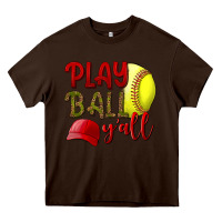 Chocolate Brown Play Ball Y'all Softball Heavy Core Tee - BundleAndBundleShop