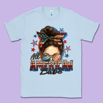 American Babe Messy Bun Classic Tee Designed By Fadigitalartstudio