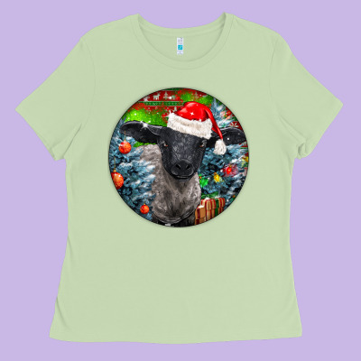 Christmas Suffolk Baby Sheep Ornament Ladies Tee Designed By Lillyallendesigns