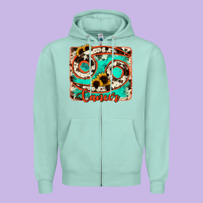 Cancer Turquoise Cowhide Zipper Hoodie Designed By Ranaportraitstore