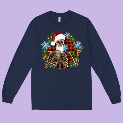 Santa Skeleton Christmas Long Sleeve Tee Designed By Artiststas