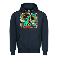 Navy capricorn turquoise cowhide Zipper Hoodie - RanaPortraitStore