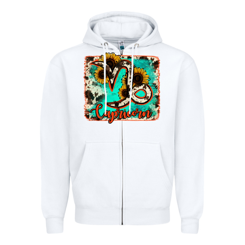 Capricorn Turquoise Cowhide Zipper Hoodie by RanaPortraitStore | Teevron