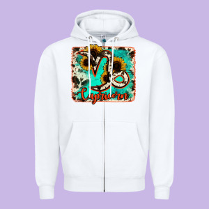 Capricorn Turquoise Cowhide Zipper Hoodie Designed By Ranaportraitstore
