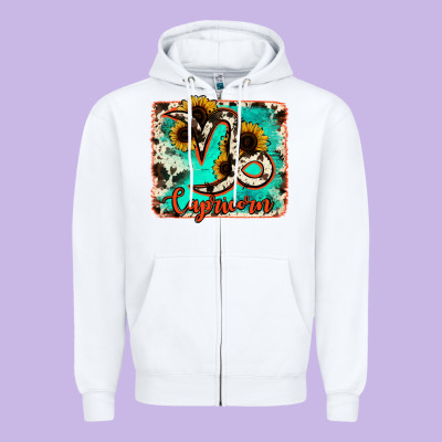 Capricorn Turquoise Cowhide Zipper Hoodie Designed By Ranaportraitstore