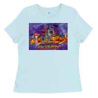 Baby Blue Happy Halloween Raccoon Ladies Tee - LillyAllenDesigns