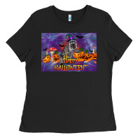 Black Happy Halloween Raccoon Ladies Tee - LillyAllenDesigns