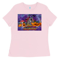 Bubblegum Pink Happy Halloween Raccoon Ladies Tee - LillyAllenDesigns