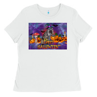 White Happy Halloween Raccoon Ladies Tee - LillyAllenDesigns