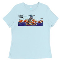 Baby Blue Happy Halloween Raccon Ladies Tee - LillyAllenDesigns