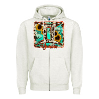 Oatmeal Heather gemini turquoise cowhide Zipper Hoodie - RanaPortraitStore