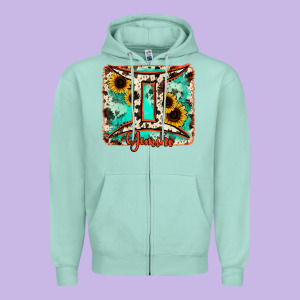 Gemini Turquoise Cowhide Zipper Hoodie Designed By Ranaportraitstore