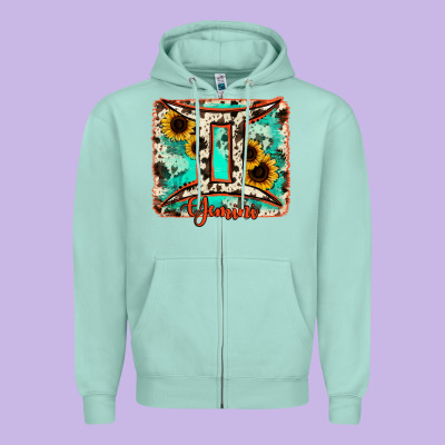 Gemini Turquoise Cowhide Zipper Hoodie Designed By Ranaportraitstore