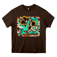 Chocolate Brown capricorn turquoise cowhide Heavy Core Tee - RanaPortraitStore