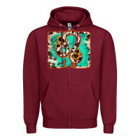 Burgundy leo turquoise cowhide Zipper Hoodie - RanaPortraitStore