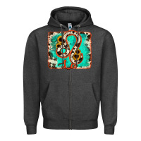 Charcoal Heather leo turquoise cowhide Zipper Hoodie - RanaPortraitStore