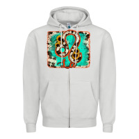 Dove Grey leo turquoise cowhide Zipper Hoodie - RanaPortraitStore