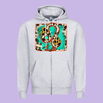 Leo Turquoise Cowhide Zipper Hoodie Designed By Ranaportraitstore