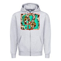 Heather Grey leo turquoise cowhide Zipper Hoodie - RanaPortraitStore