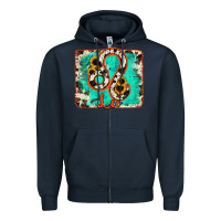 Navy leo turquoise cowhide Zipper Hoodie - RanaPortraitStore