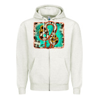 Oatmeal Heather leo turquoise cowhide Zipper Hoodie - RanaPortraitStore