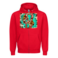 Red leo turquoise cowhide Zipper Hoodie - RanaPortraitStore