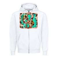 White leo turquoise cowhide Zipper Hoodie - RanaPortraitStore