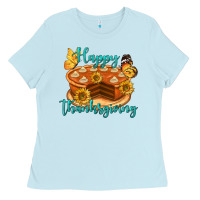 Baby Blue Happy Thanksgiving Pumpkin Pie Ladies Tee - LillyAllenDesigns