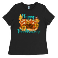 Black Happy Thanksgiving Pumpkin Pie Ladies Tee - LillyAllenDesigns