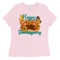 Bubblegum Pink Happy Thanksgiving Pumpkin Pie Ladies Tee - LillyAllenDesigns