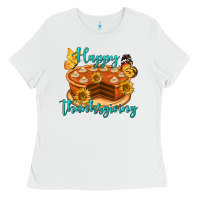White Happy Thanksgiving Pumpkin Pie Ladies Tee - LillyAllenDesigns