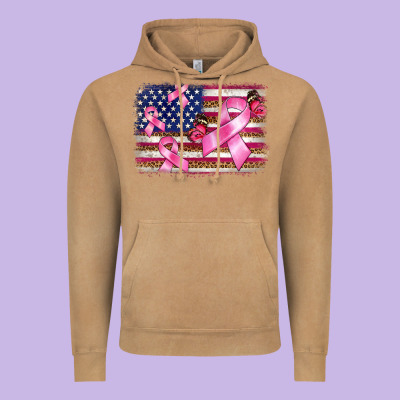 Breast Cancer American Flag Background Vintage Hoodie Designed By Barkaloodesign