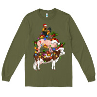 Army Green stacked christmas farm animals Long Sleeve Tee - Artiststas