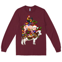 Burgundy stacked christmas farm animals Long Sleeve Tee - Artiststas