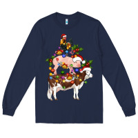 Navy stacked christmas farm animals Long Sleeve Tee - Artiststas