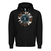 Black cowhide leopard and  leather sunflower Zipper Hoodie - RanaPortraitStore