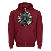 Burgundy cowhide leopard and  leather sunflower Zipper Hoodie - RanaPortraitStore