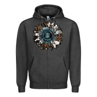 Charcoal Heather cowhide leopard and  leather sunflower Zipper Hoodie - RanaPortraitStore