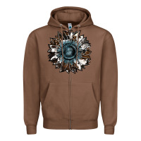 Chestnut cowhide leopard and  leather sunflower Zipper Hoodie - RanaPortraitStore