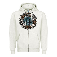 Oatmeal Heather cowhide leopard and  leather sunflower Zipper Hoodie - RanaPortraitStore