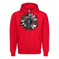 Red cowhide leopard and  leather sunflower Zipper Hoodie - RanaPortraitStore