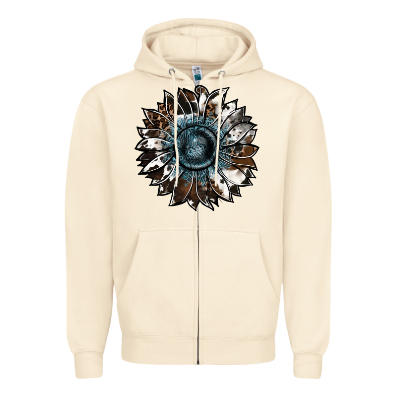 Cowhide Leopard And  Leather Sunflower Zipper Hoodie by RanaPortraitStore | Teevron
