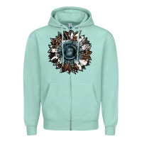 Seafoam cowhide leopard and  leather sunflower Zipper Hoodie - RanaPortraitStore