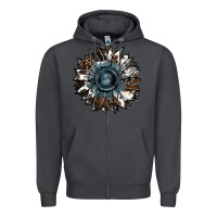 Smoke cowhide leopard and  leather sunflower Zipper Hoodie - RanaPortraitStore
