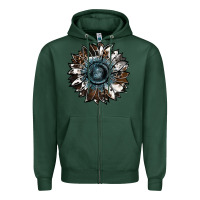 Sports Green cowhide leopard and  leather sunflower Zipper Hoodie - RanaPortraitStore