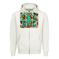 Oatmeal Heather libra turquoise cowhide Zipper Hoodie - RanaPortraitStore