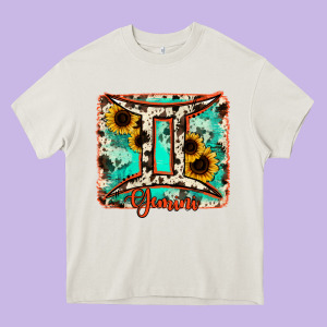 Gemini Turquoise Cowhide Heavy Core Tee Designed By Ranaportraitstore
