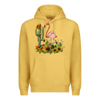 Antique Gold flamingo with cactus and sunflowers Premium Hoodie - BarkalooDesign