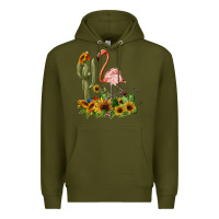 Army Green flamingo with cactus and sunflowers Premium Hoodie - BarkalooDesign